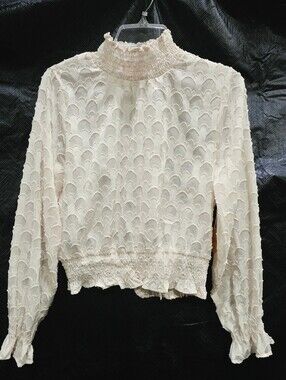 Rose And Grey Women's Cream Textured Long-Sleeve Sheer Blouse SIZE SML NWT